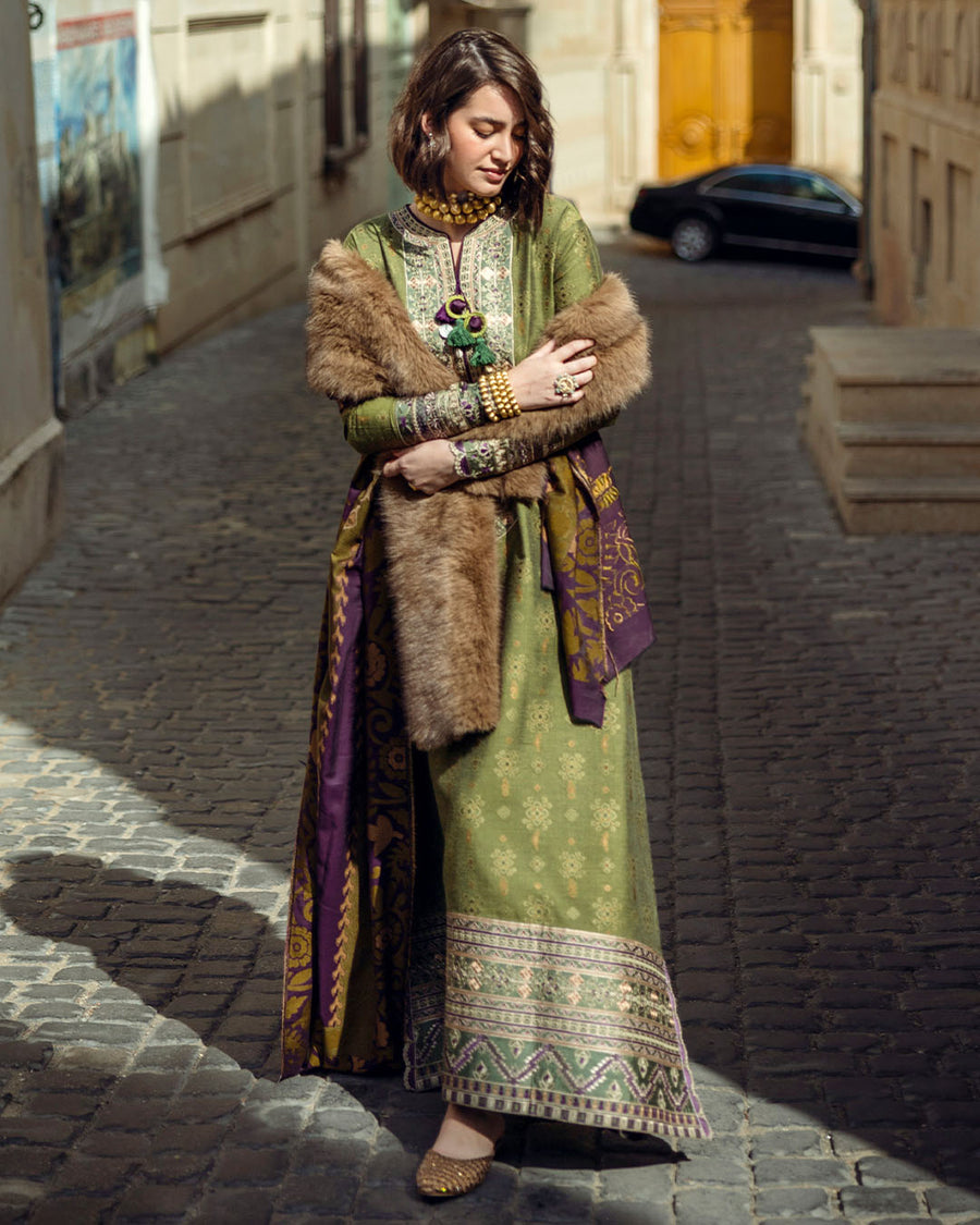 Mushq Broadway Embroidered Jacquard Viscose Unstitched 3Pc Suit - Gentle Touch