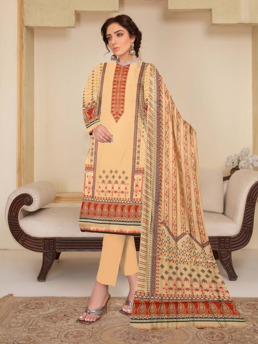 Rashk e Qamar Digital Printed Linen Unstitched 3Pc Suit D-04