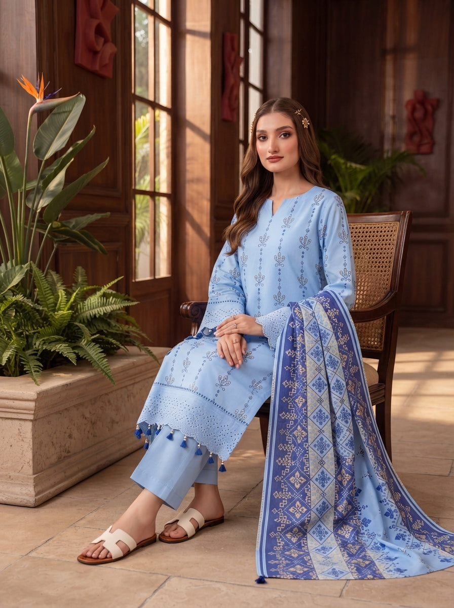 Pashm by Fiza Noor Premium Printed Leather Linen Unstitched 3Pc Suit D-04