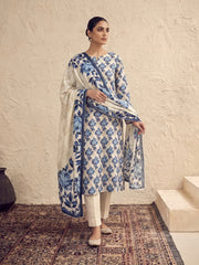 Zeenia Serene Printed Linen Unstitched 3Pc Suit D-04