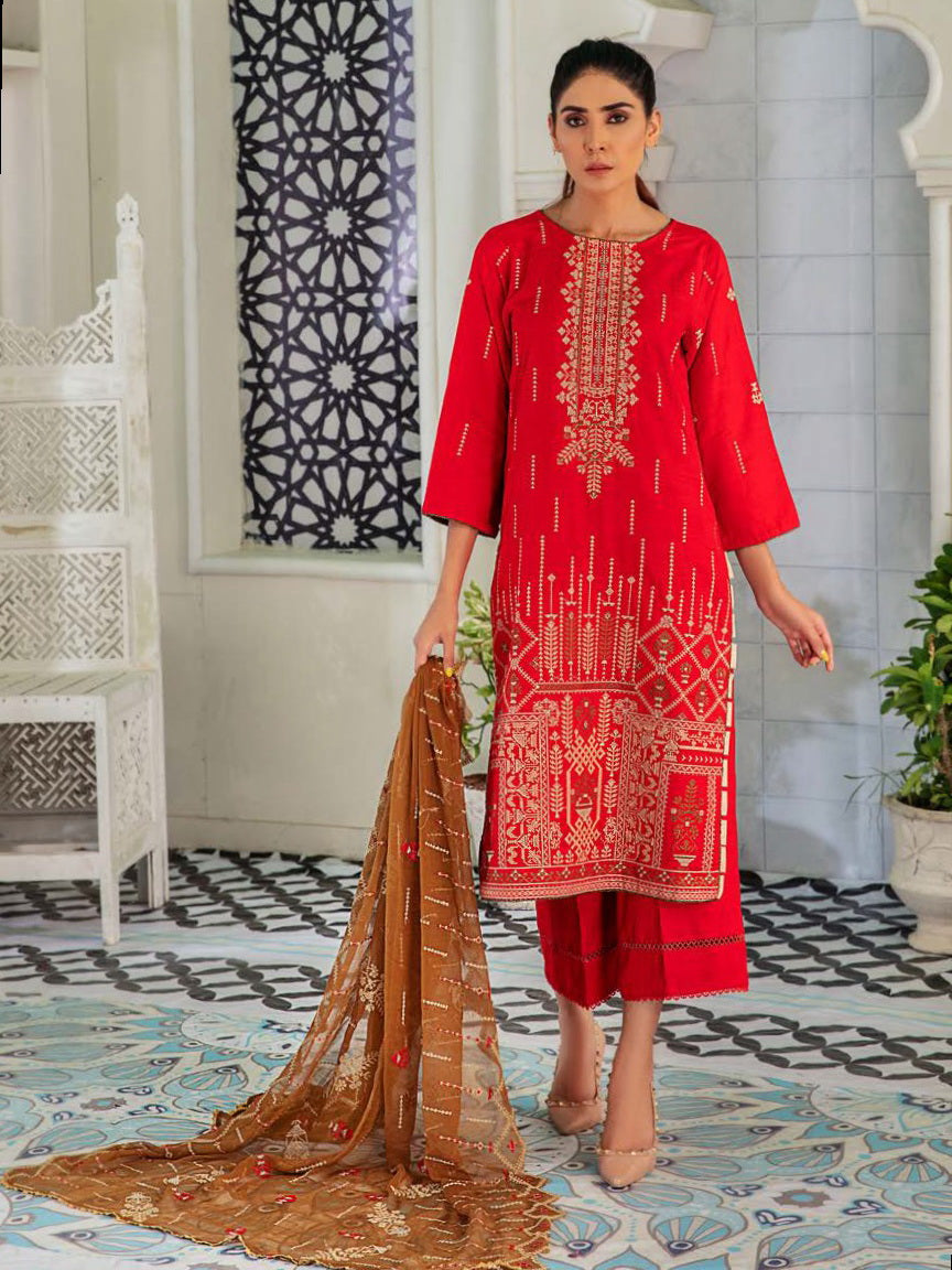 Noir by Humdum Embroidered Slub Linen Unstitched 3Pc Suit D-04