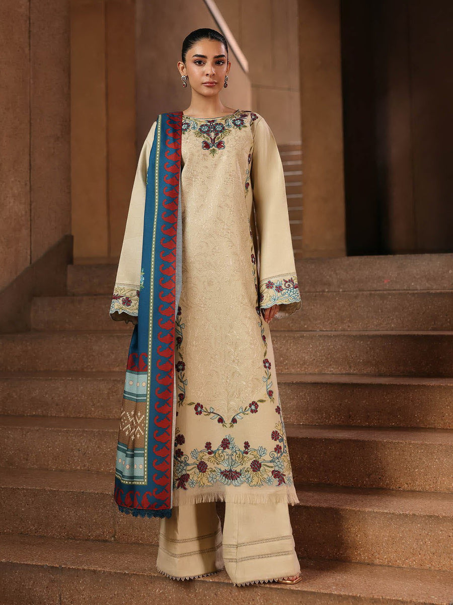 RajBari Premium Embroidered Peach Unstitched 3Pc Suit D-05