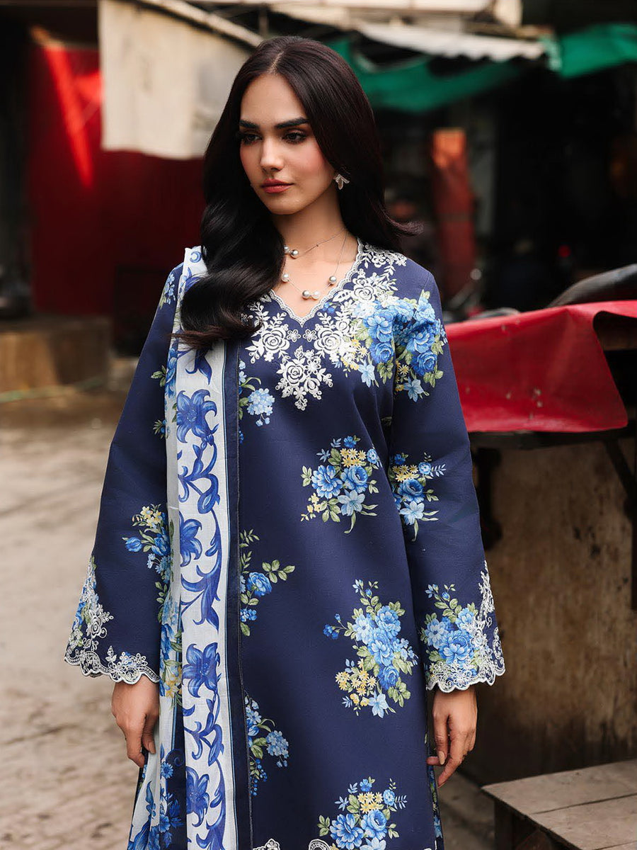 RajBari Nissa Floral Symphony Embroidered Lawn Unstitched 3Pc Suit D-05