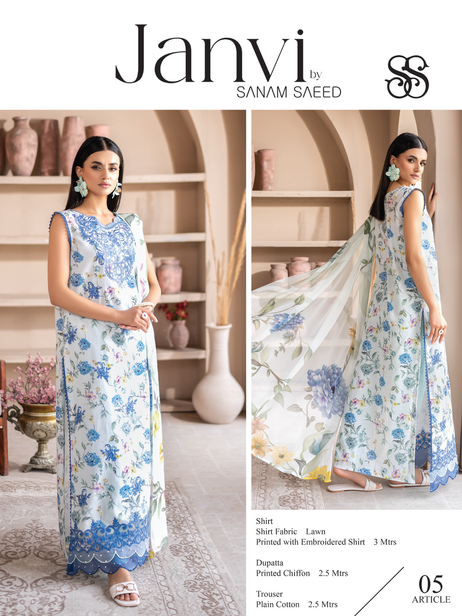 Janvi by Sanam Saeed Embroidered Lawn Unstitched 3Pc Suit D-05