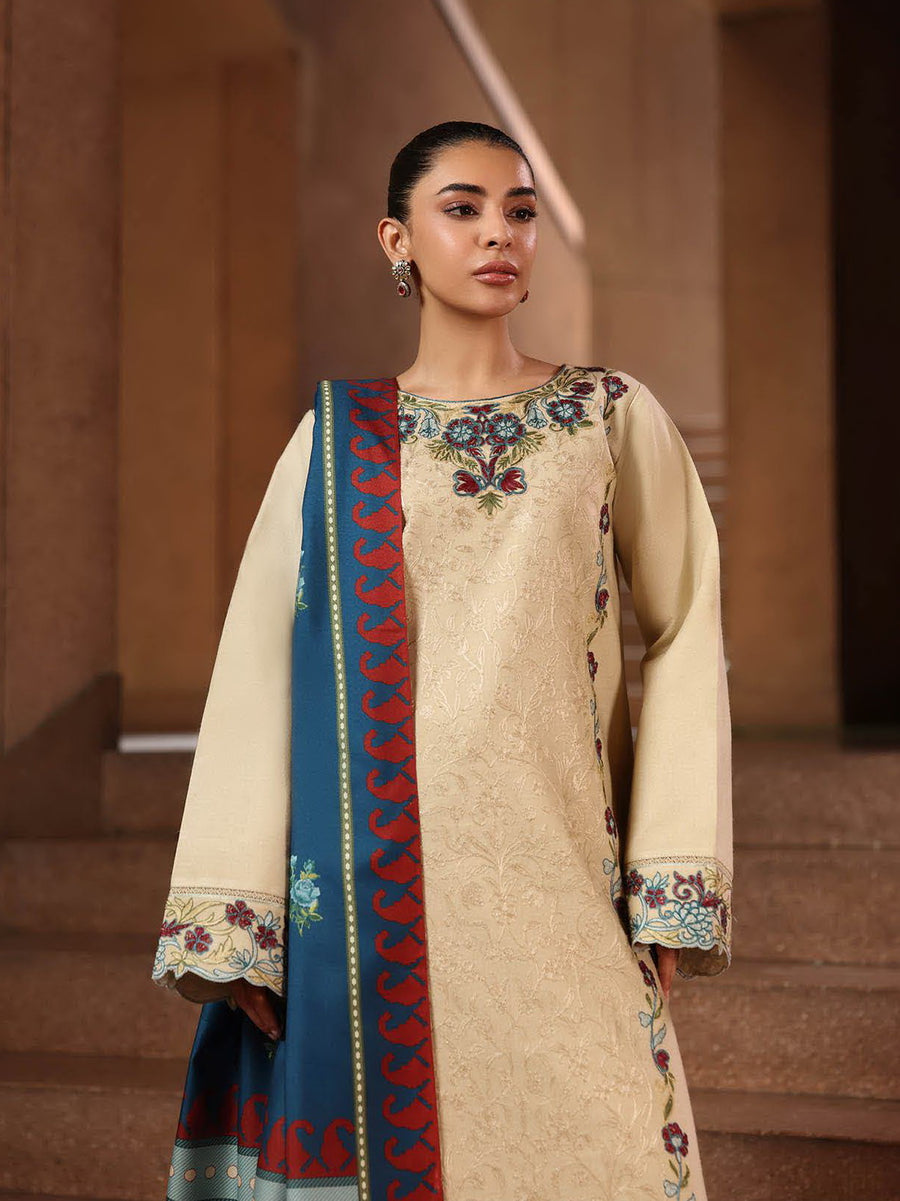 RajBari Premium Embroidered Peach Unstitched 3Pc Suit D-05