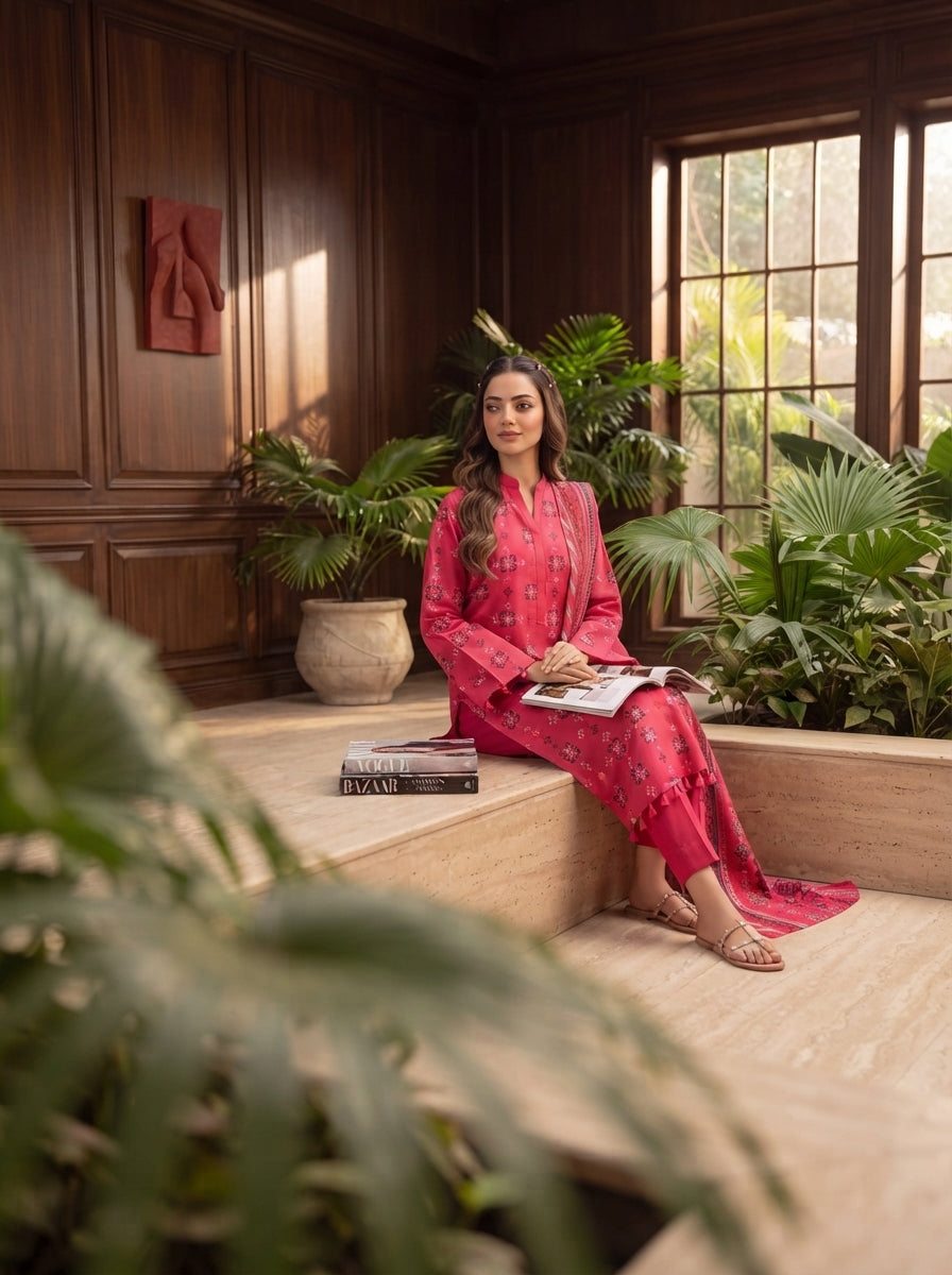 Pashm by Fiza Noor Premium Printed Leather Linen Unstitched 3Pc Suit D-05