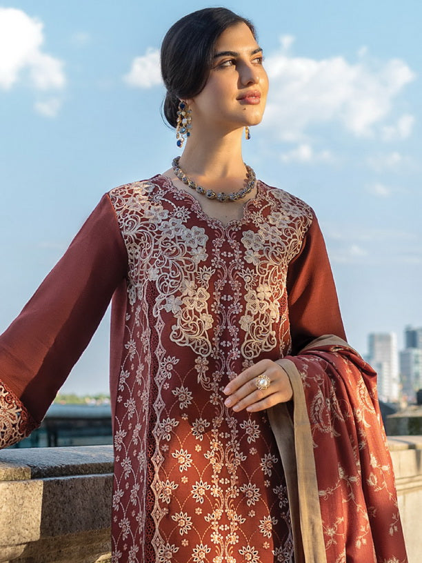 Rang Rasiya Carnation Embroidered Linen Unstitched 3Pc Suit D-05 Ava