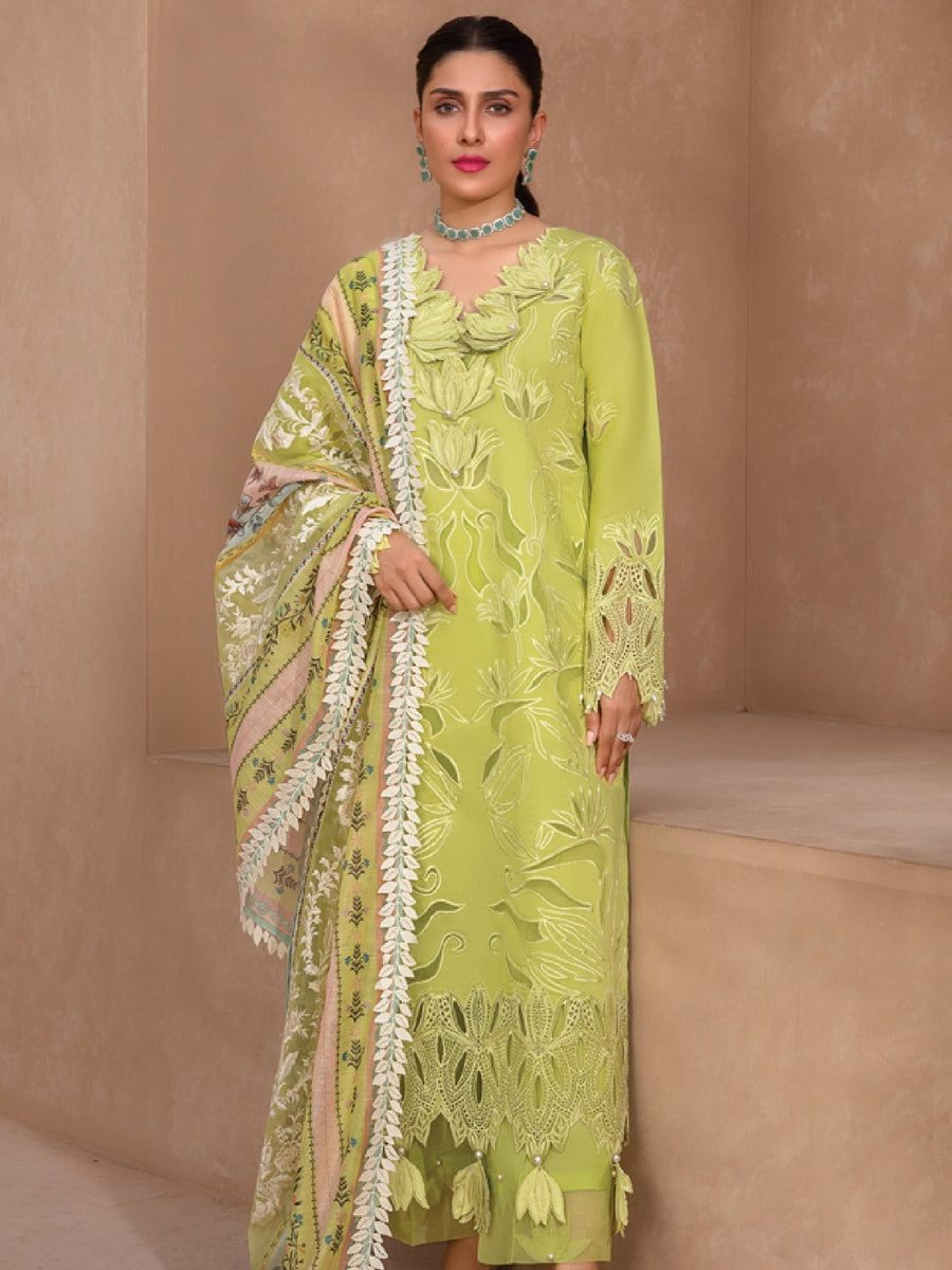 Rang Rasiya Premium Embroidered Lawn Unstitched 3Pc Suit D-05 LIME