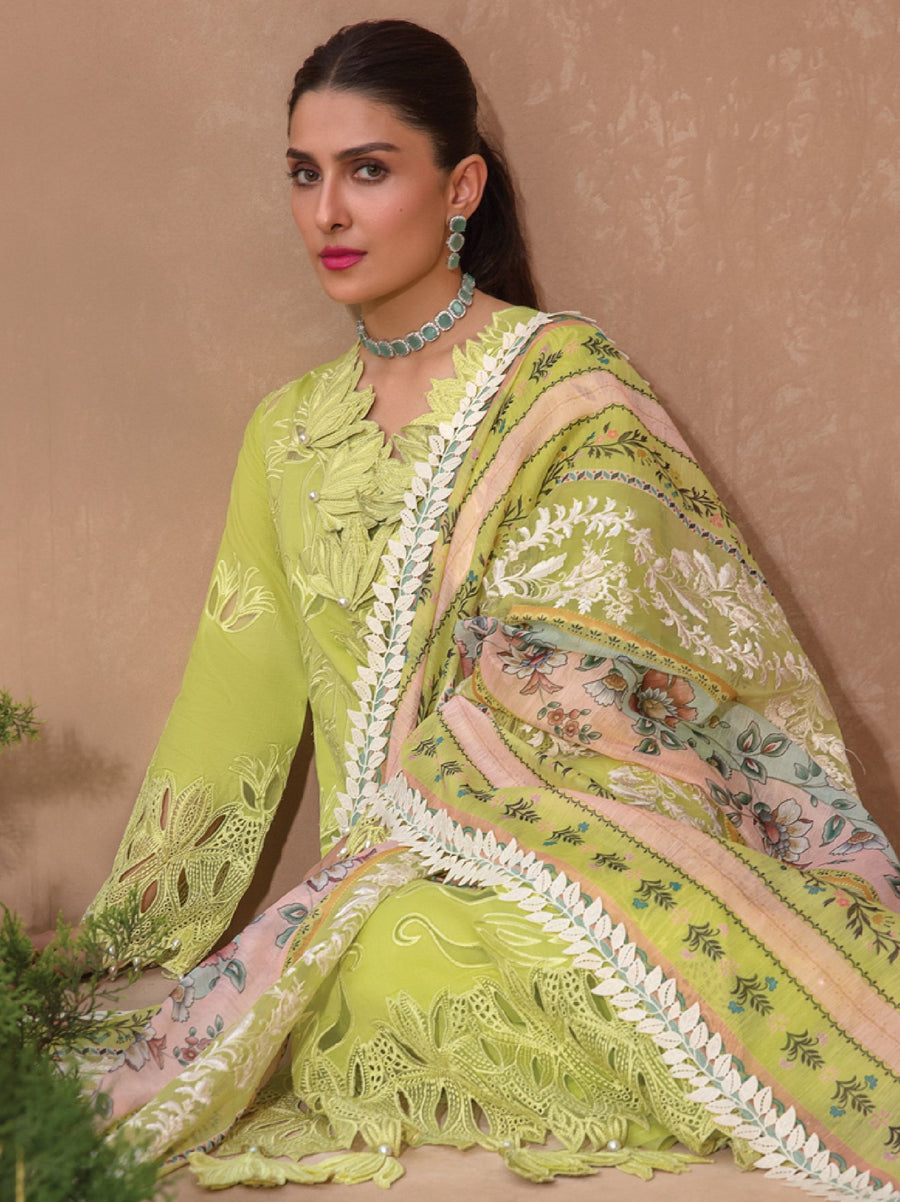 Rang Rasiya Premium Embroidered Lawn Unstitched 3Pc Suit D-05 LIME