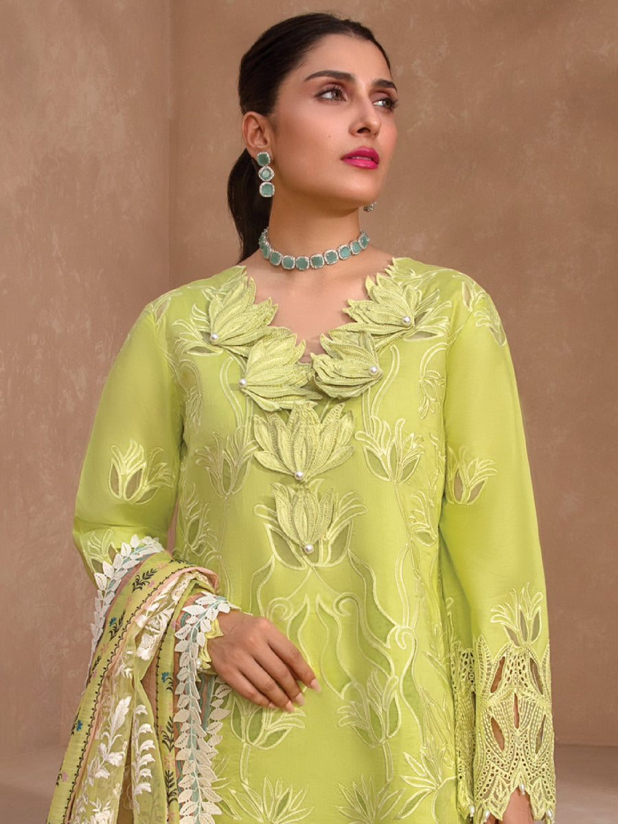 Rang Rasiya Premium Embroidered Lawn Unstitched 3Pc Suit D-05 LIME
