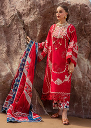 Saira Shakira Embroidered Lawn Unstitched 3Pc Suit D-05A Stars of Fire - Flame red