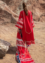 Saira Shakira Embroidered Lawn Unstitched 3Pc Suit D-05A Stars of Fire - Flame red