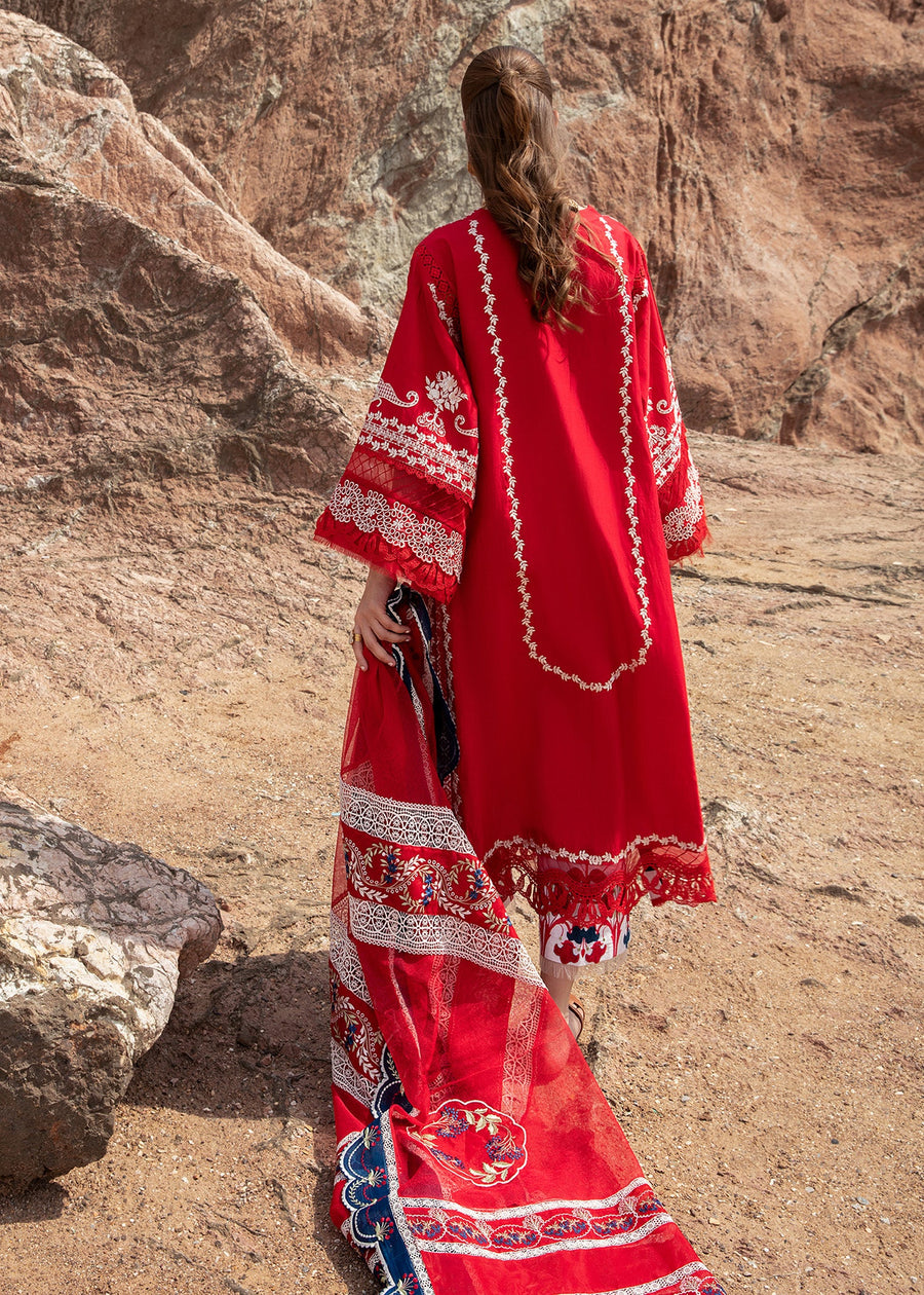 Saira Shakira Embroidered Lawn Unstitched 3Pc Suit D-05A Stars of Fire - Flame red