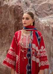 Saira Shakira Embroidered Lawn Unstitched 3Pc Suit D-05A Stars of Fire - Flame red