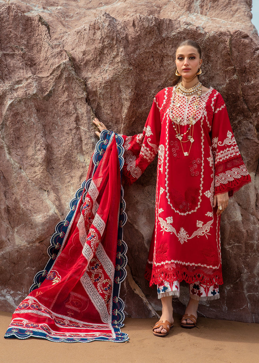 Saira Shakira Embroidered Lawn Unstitched 3Pc Suit D-05A Stars of Fire - Flame red