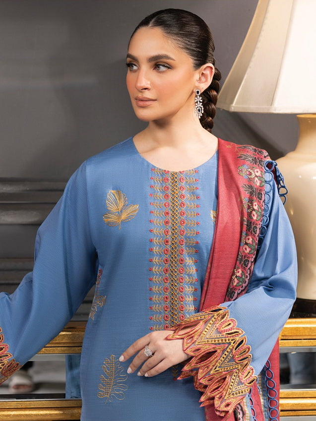 Rang Rasiya Carnation Embroidered Khaddar Unstitched 3Pc Suit D-05