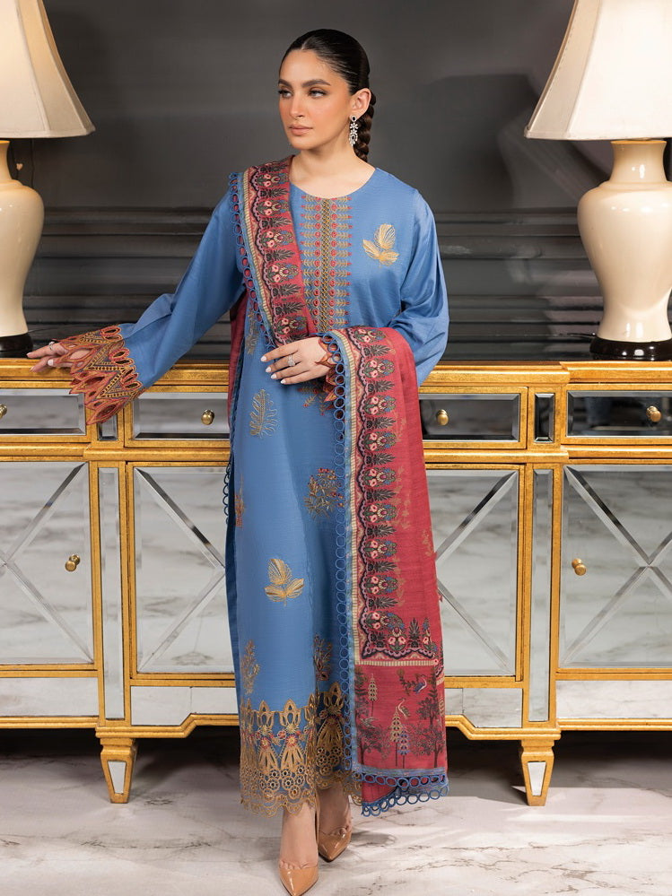 Rang Rasiya Carnation Embroidered Khaddar Unstitched 3Pc Suit D-05
