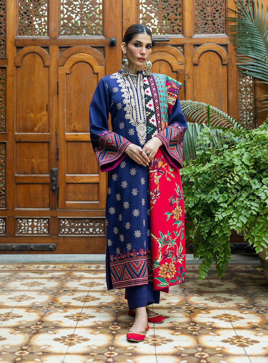 Zainab Chottani Embroidered Herringbone Unstitched 3Pc Suit D-05 Maya