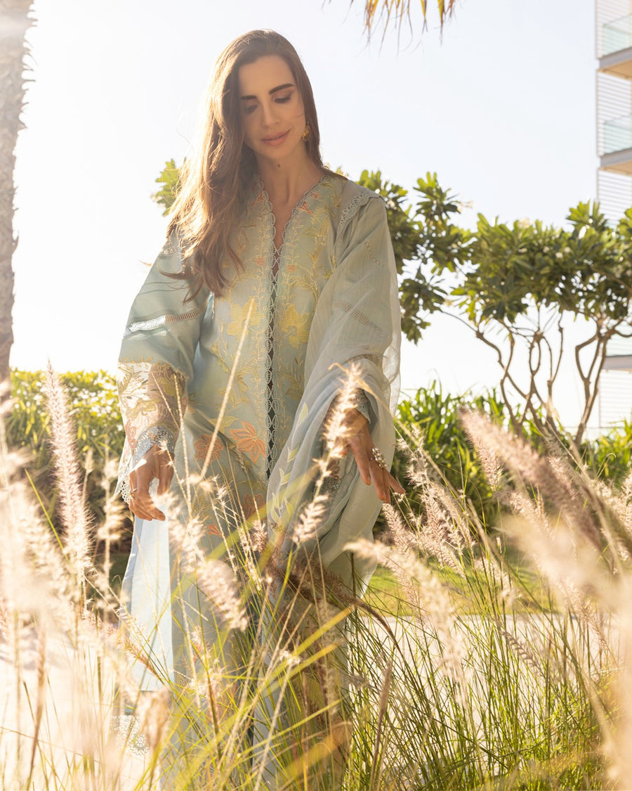 Rang Rasiya Carnation Embroidered Lawn Unstitched 3Pc Suit D-05 OCEAN