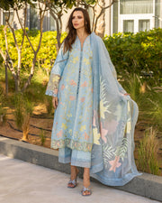 Rang Rasiya Carnation Embroidered Lawn Unstitched 3Pc Suit D-05 OCEAN
