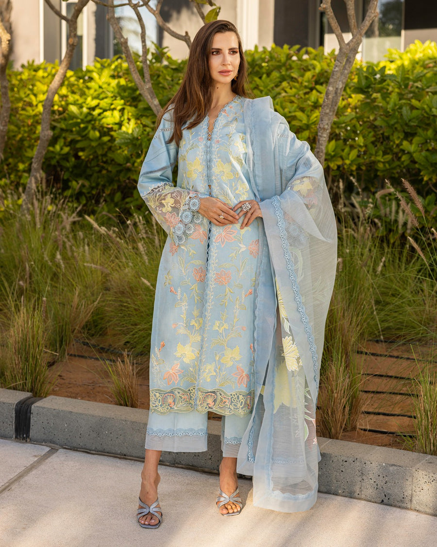 Rang Rasiya Carnation Embroidered Lawn Unstitched 3Pc Suit D-05 OCEAN