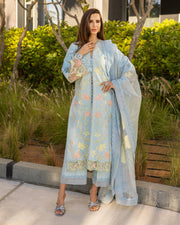 Rang Rasiya Carnation Embroidered Lawn Unstitched 3Pc Suit D-05 OCEAN