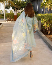 Rang Rasiya Carnation Embroidered Lawn Unstitched 3Pc Suit D-05 OCEAN