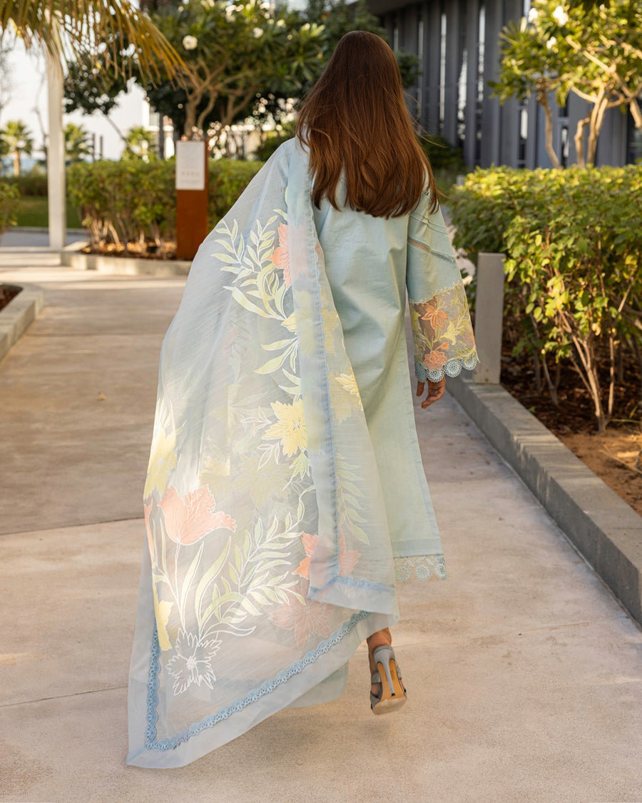 Rang Rasiya Carnation Embroidered Lawn Unstitched 3Pc Suit D-05 OCEAN