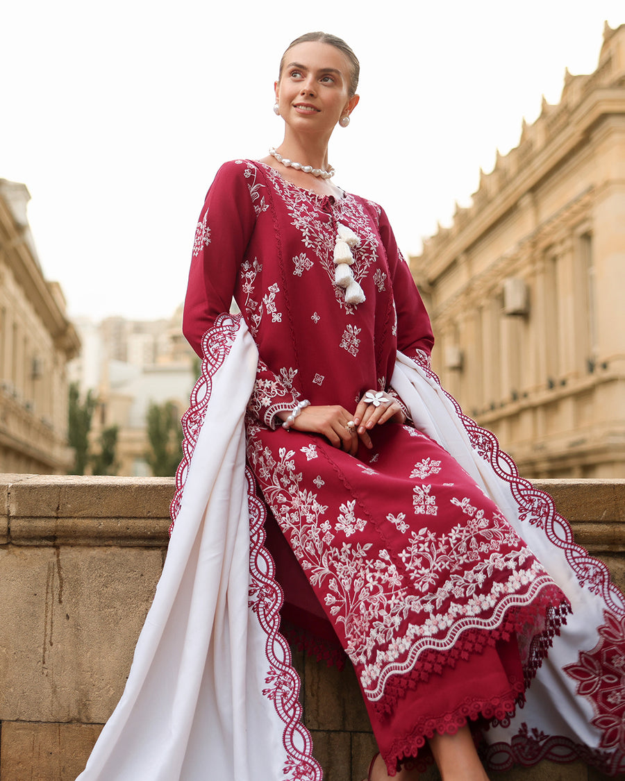 Rang Rasiya Carnation Embroidered Karandi Unstitched 3Pc Suit D-05 Rose