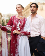 Rang Rasiya Carnation Embroidered Karandi Unstitched 3Pc Suit D-05 Rose
