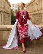 Rang Rasiya Carnation Embroidered Karandi Unstitched 3Pc Suit D-05 Rose
