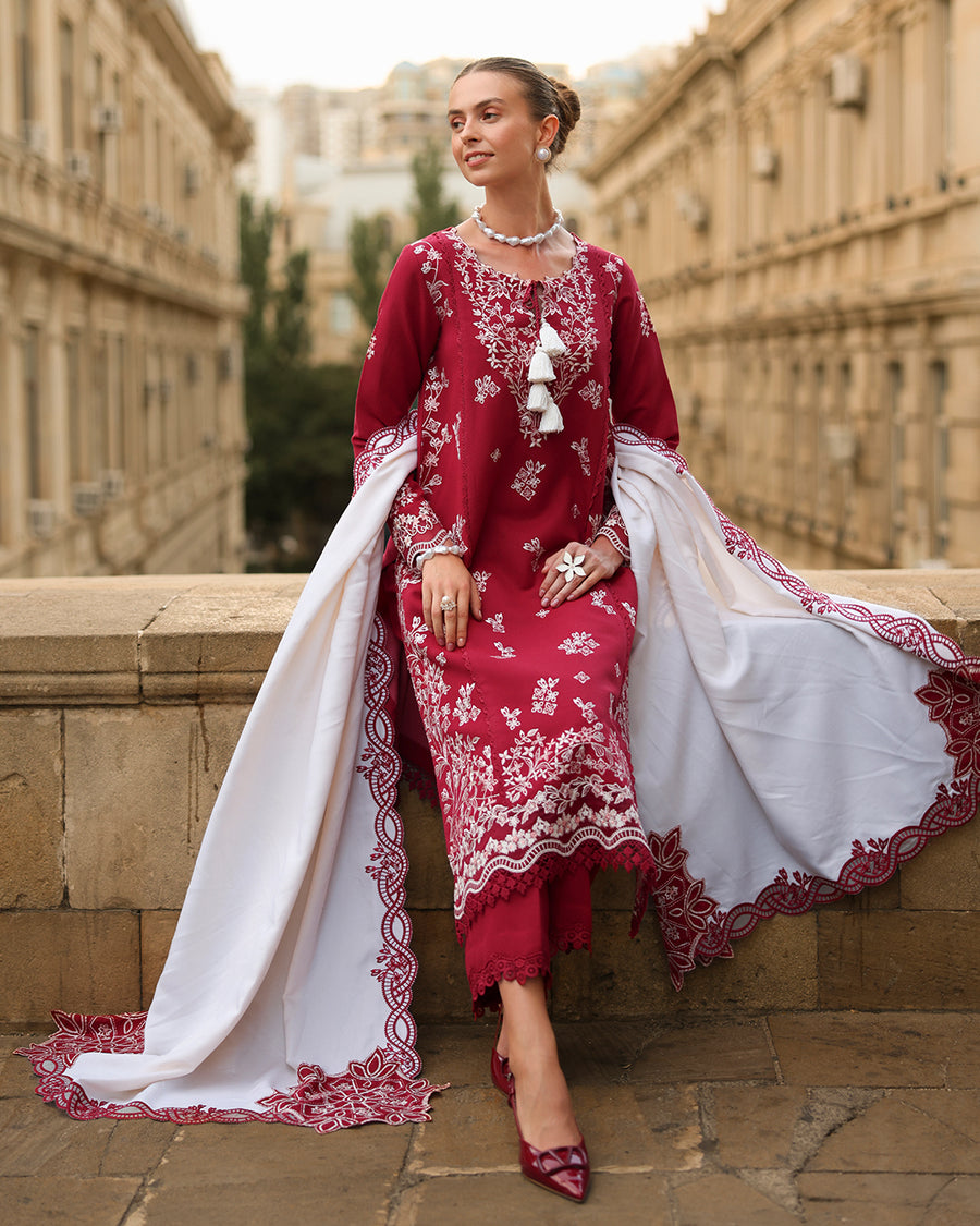 Rang Rasiya Carnation Embroidered Karandi Unstitched 3Pc Suit D-05 Rose
