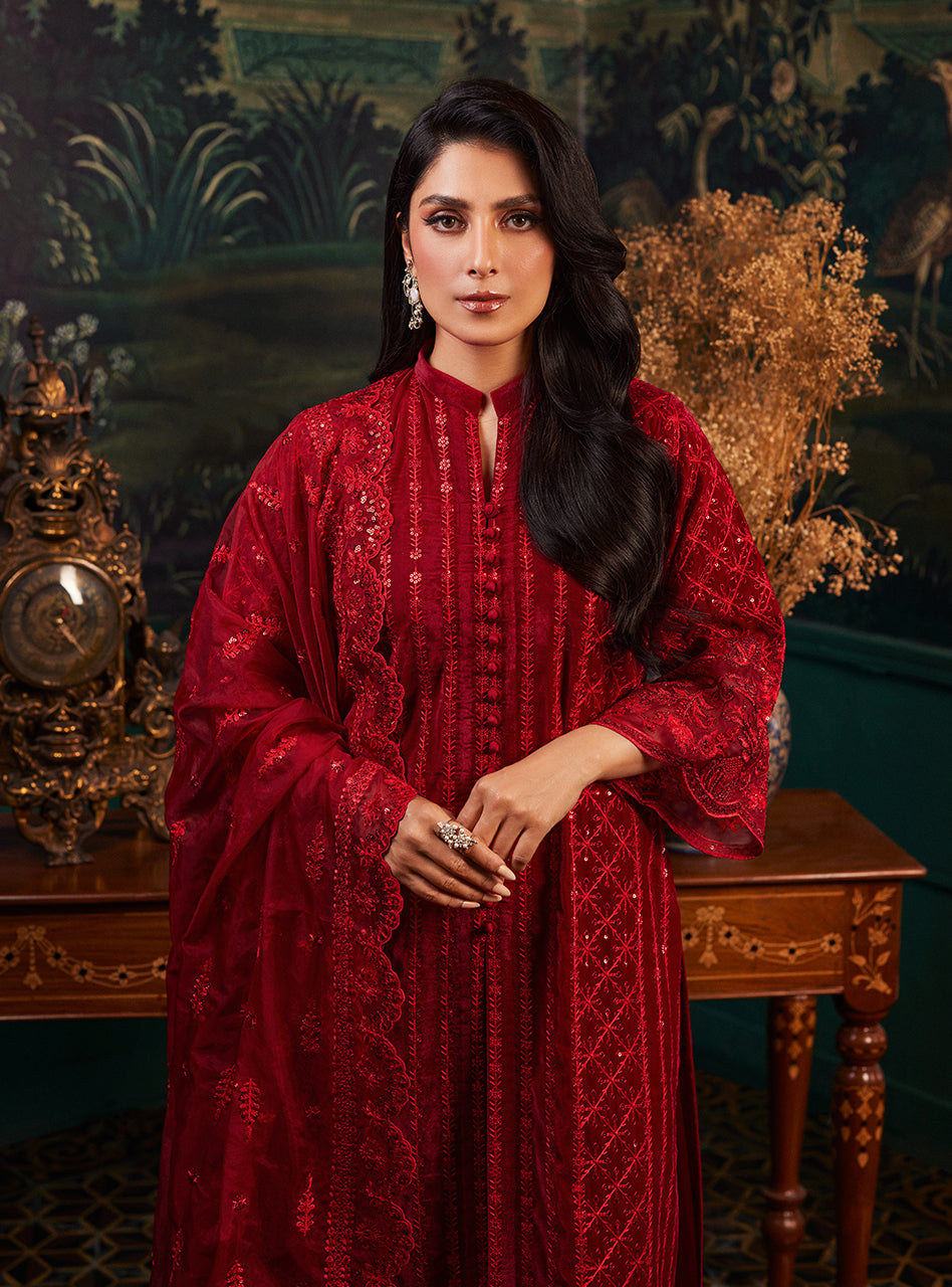 Zainab Chottani Embroidered Velvet Unstitched 3Pc Suit D-05 SURKH