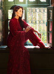 Zainab Chottani Embroidered Velvet Unstitched 3Pc Suit D-05 SURKH