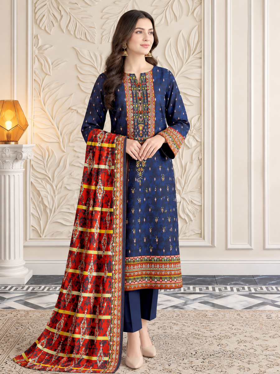 Ittehad X Bin Ameer Khaddar Essential Unstitched Printed 3Pc Suit D-05