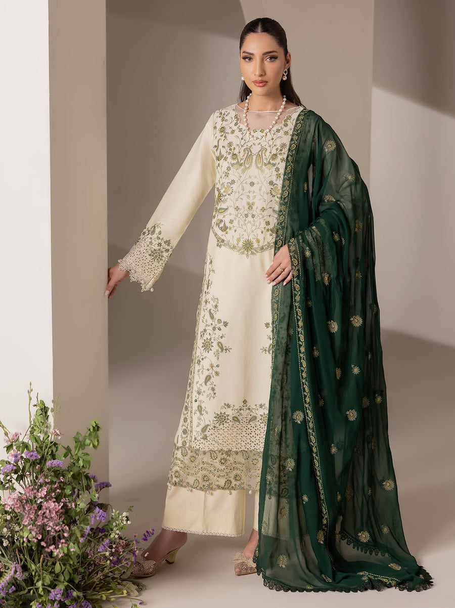 RajBari Premium Embroidered Lawn Unstitched 3Pc Suit D-05