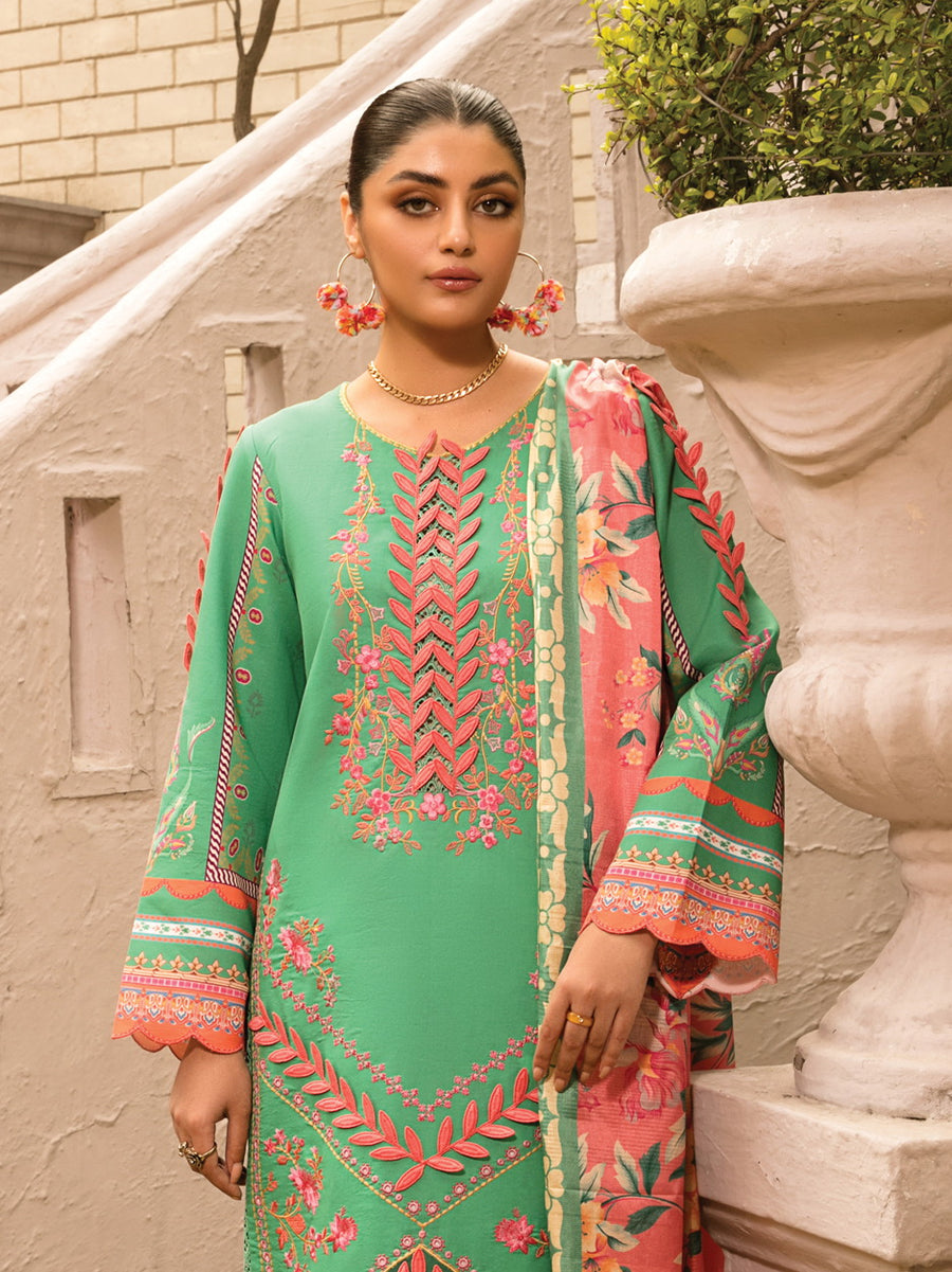 Rang Rasiya Florence Embroidered Lawn Unstitched 3Pc Suit D-05 JADE