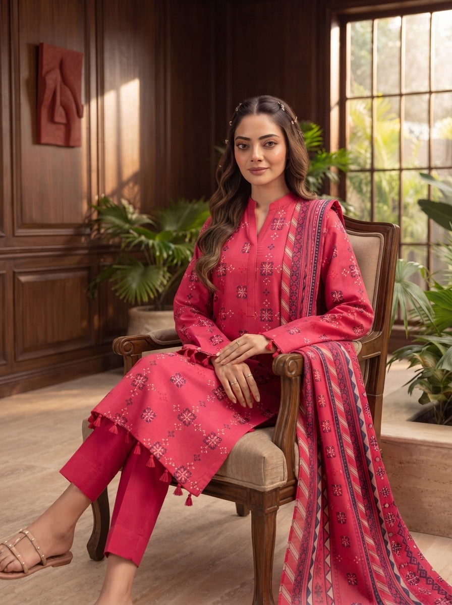 Pashm by Fiza Noor Premium Printed Leather Linen Unstitched 3Pc Suit D-05