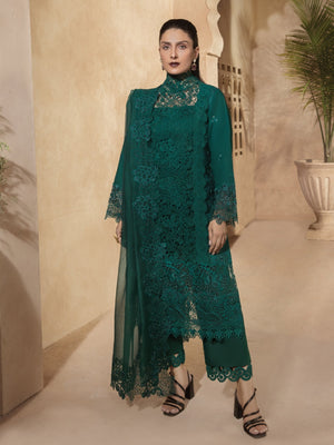 Rang Rasiya Premium Embroidered Lawn Unstitched 3Pc Suit D-06 EMERALD