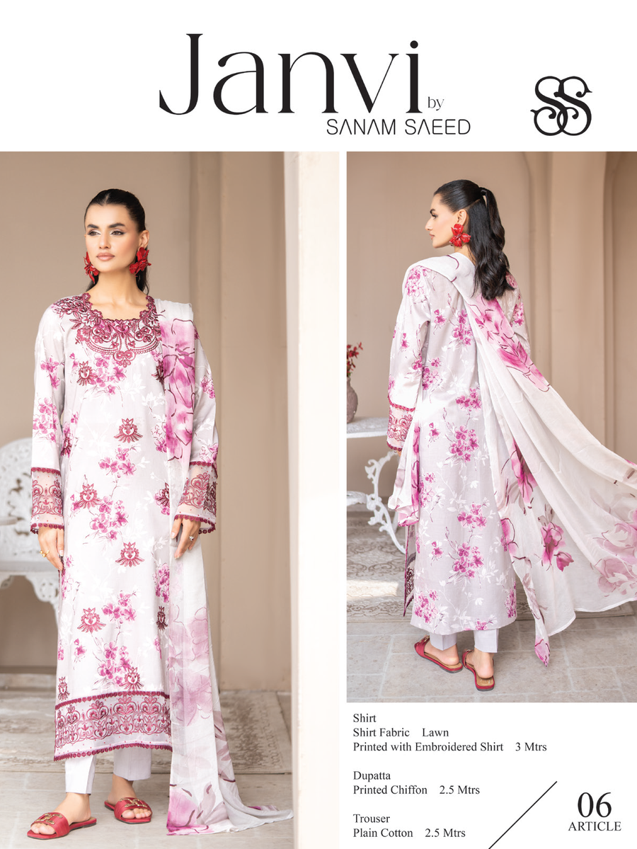 Janvi by Sanam Saeed Embroidered Lawn Unstitched 3Pc Suit D-06