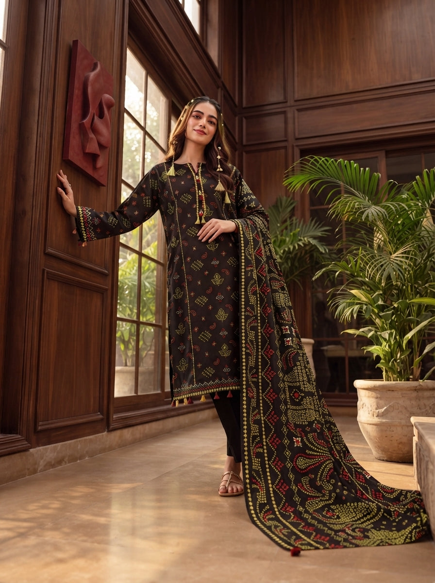 Pashm by Fiza Noor Premium Printed Leather Linen Unstitched 3Pc Suit D-06