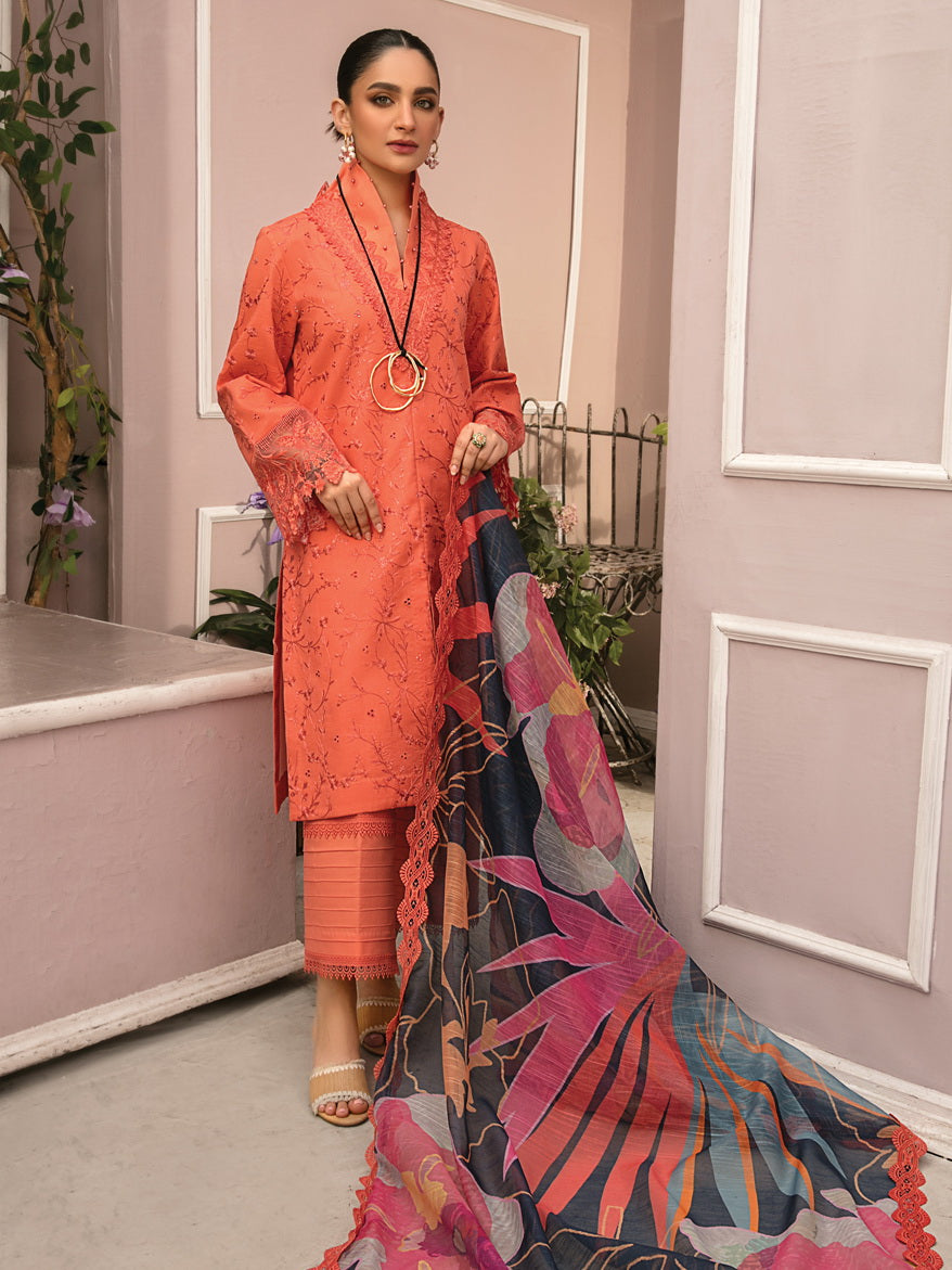 Rang Rasiya Florence Embroidered Lawn Unstitched 3Pc Suit D-06 GIA