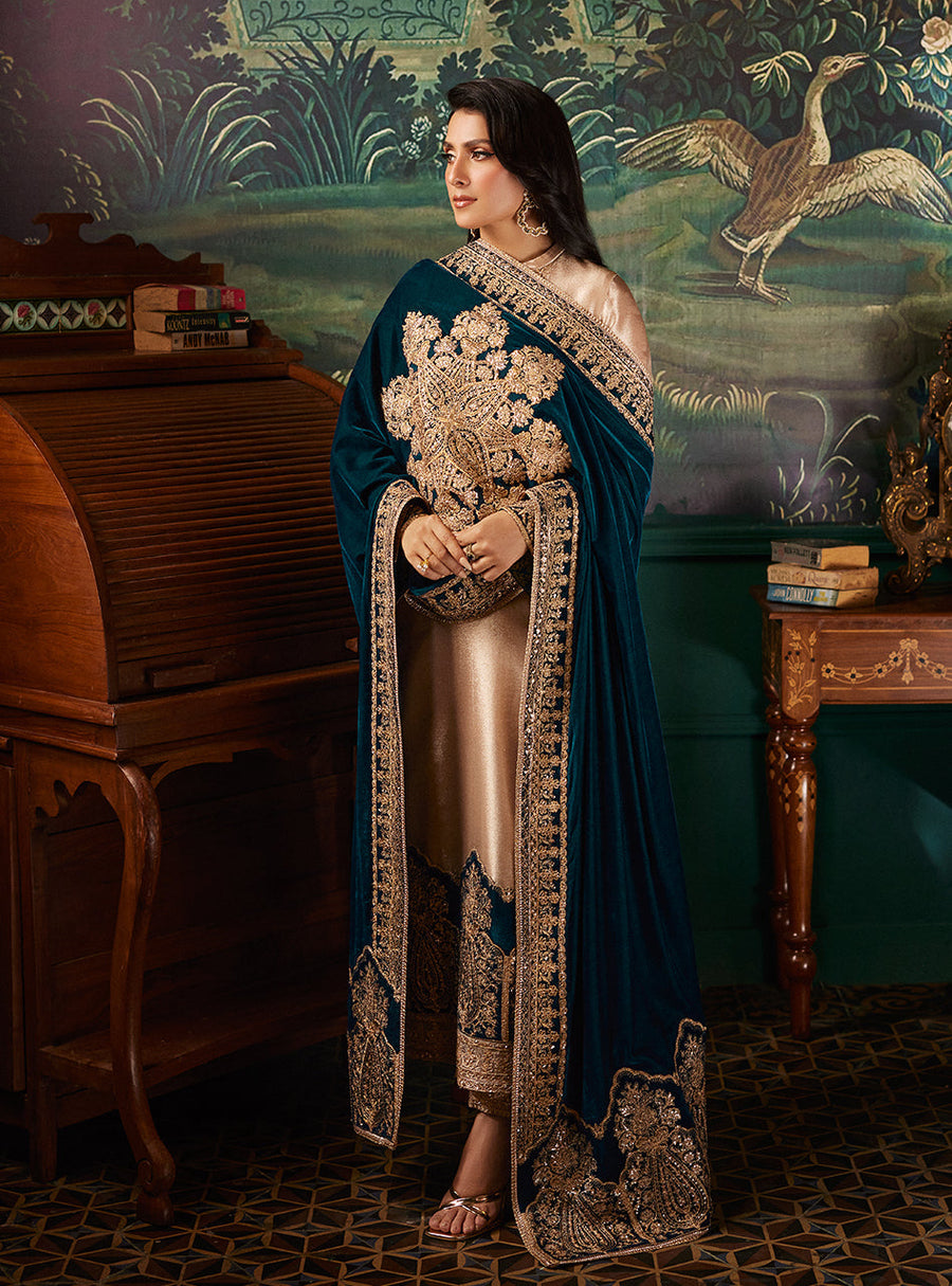 Zainab Chottani Embroidered Brocade Unstitched 3Pc Suit D-06 AMBER