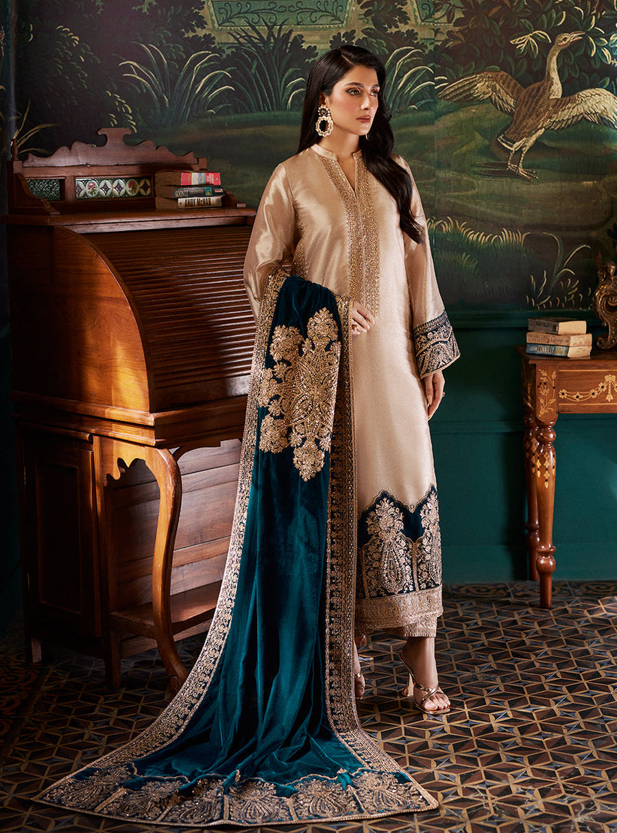 Zainab Chottani Embroidered Brocade Unstitched 3Pc Suit D-06 AMBER