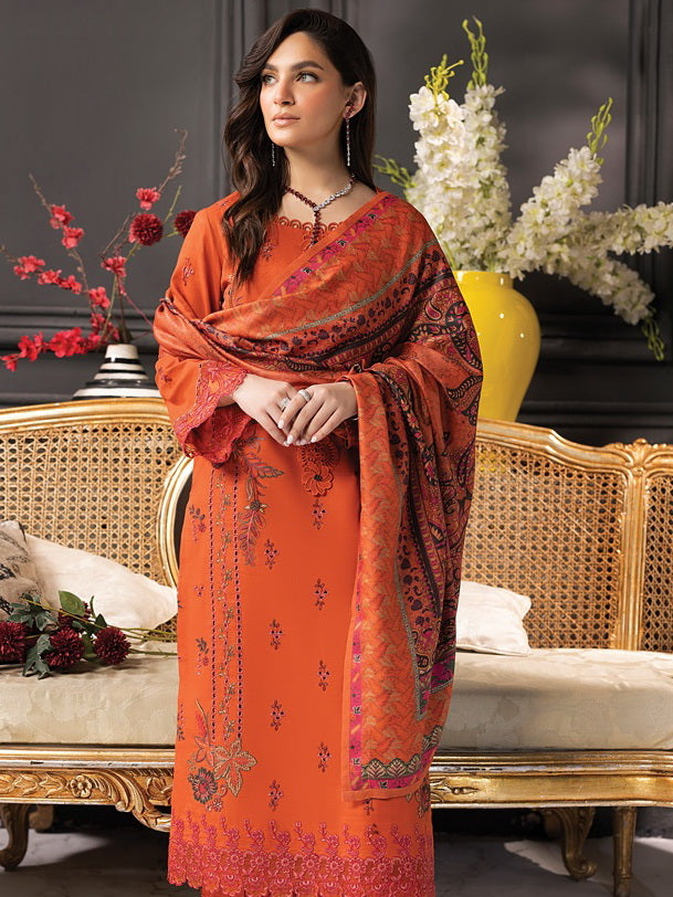 Rang Rasiya Carnation Embroidered Khaddar Unstitched 3Pc Suit D-06