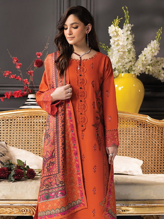 Rang Rasiya Carnation Embroidered Khaddar Unstitched 3Pc Suit D-06