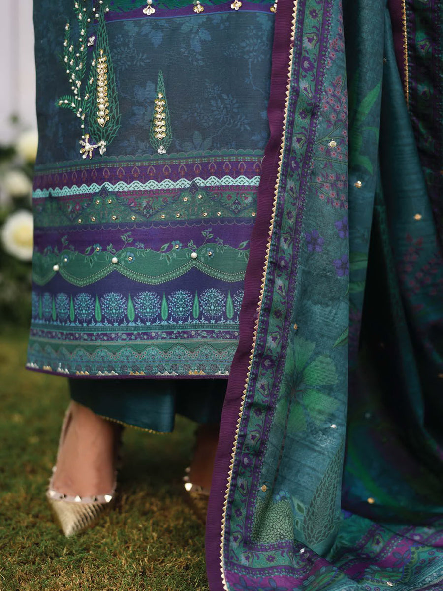 Rang Rasiya Luxury Silk Unstitched Embroidered 3Pc Suit D-09 Behnaz