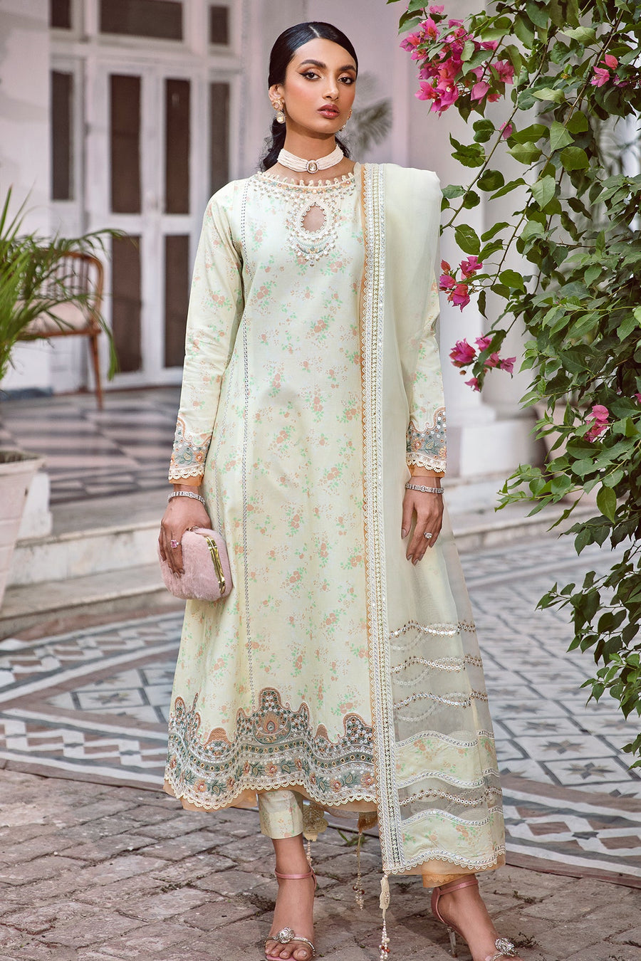 Iris by Jazmin Embroidered Eid Lawn Unstitched 3Pc Suit D-06 LIME PRIMEROSE