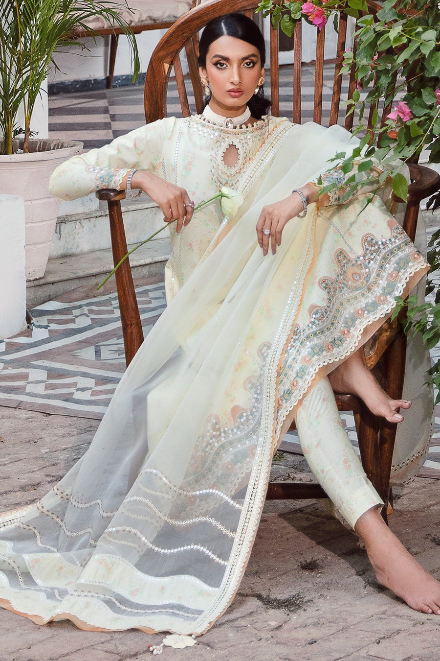 Iris by Jazmin Embroidered Eid Lawn Unstitched 3Pc Suit D-06 LIME PRIMEROSE