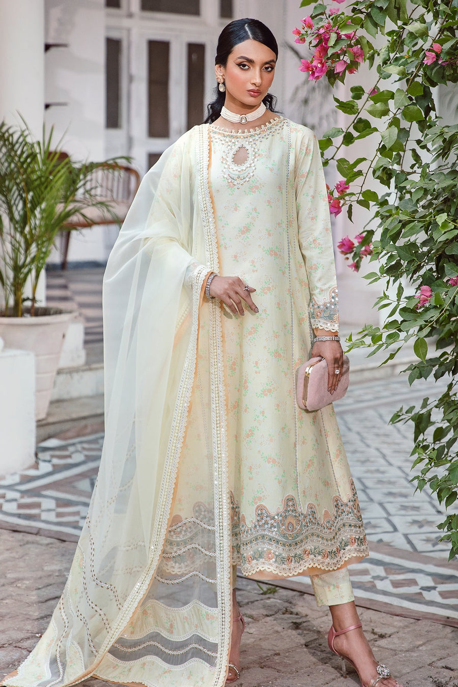 Iris by Jazmin Embroidered Eid Lawn Unstitched 3Pc Suit D-06 LIME PRIMEROSE